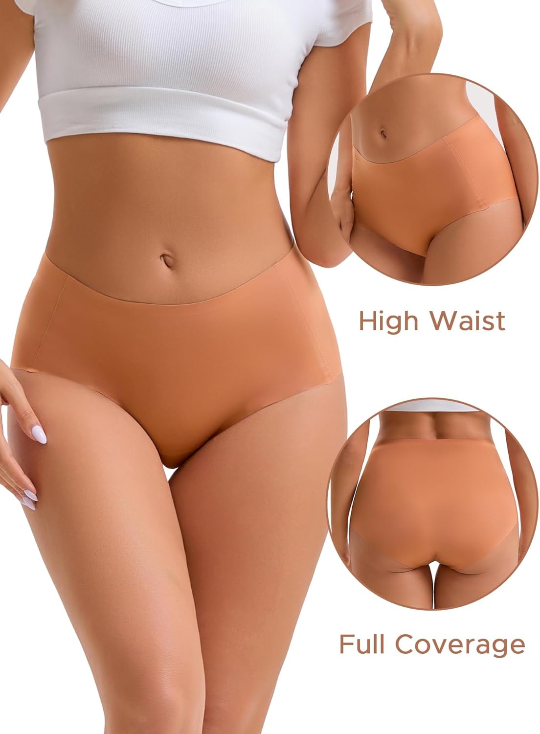 INNERSY Women's High Waist Seamless Underwear No Show Panties Full Coverage Briefs 3-Pack - Image 3