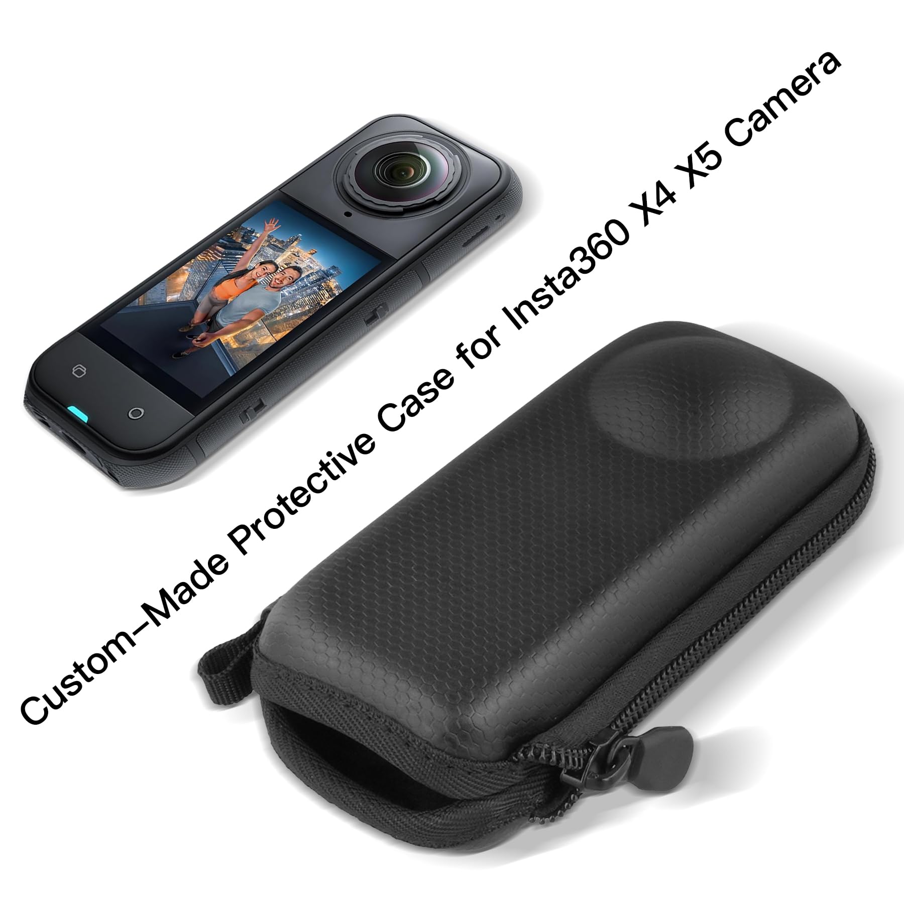 Khanka per Insta360 X5 X4 Action Cam– Custodia Rigida da Trasporto, Borsa Compatta da Viaggio Compatibile con Action Cam 360° Insta360 X5/X4 con Base ad Accesso Rapido e Moschettone (Nero)
