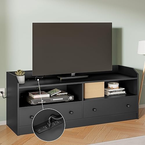 Miniatura 3 de Cozy Castle Soporte de TV para televisores de hasta 60 pulgadas, centro de entretenimiento de TV con toma de corriente y cajones de almacenamiento,