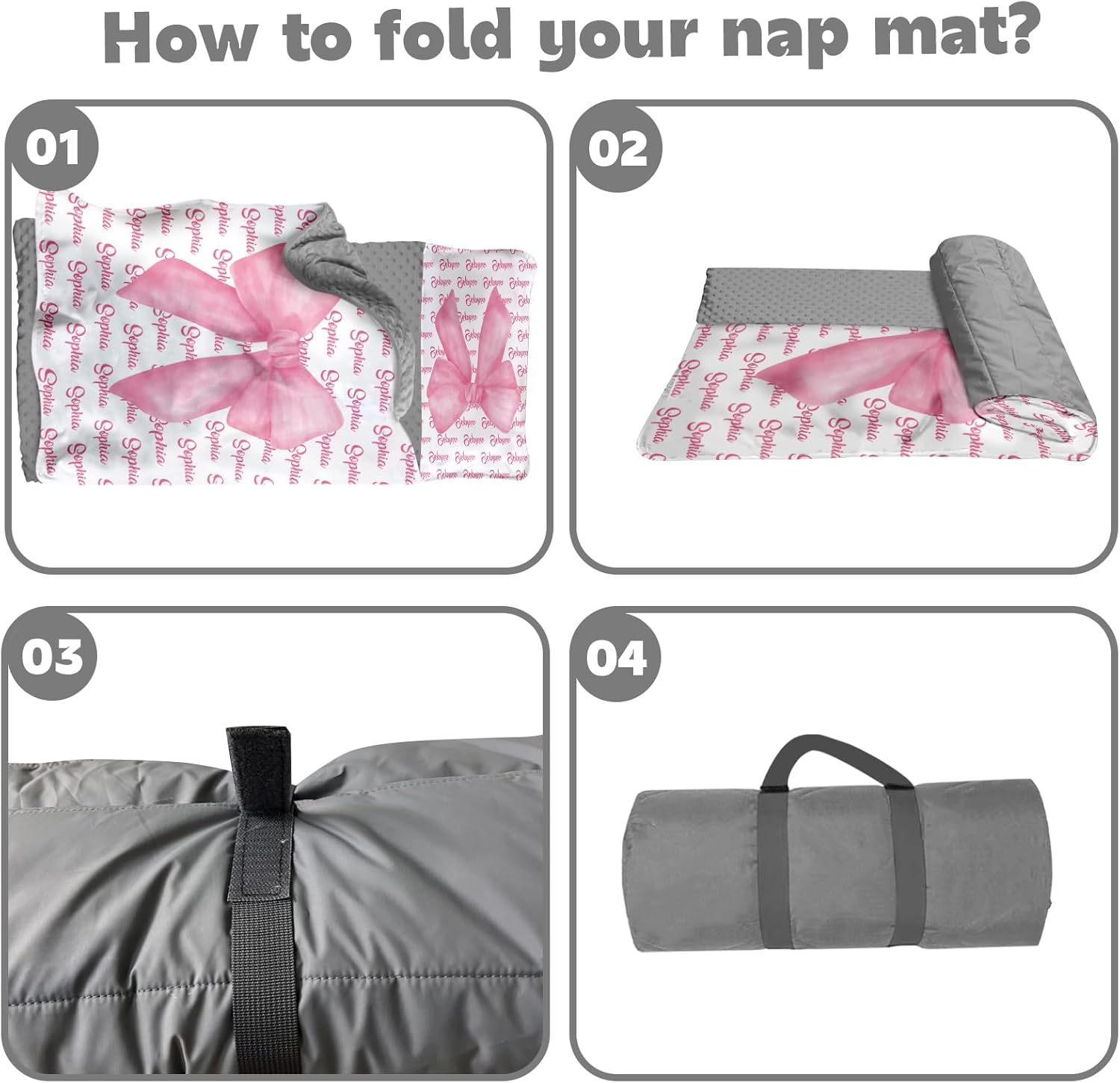 Personalized Girls Nap Mat - Custom Name Toddler Sleeping Bag with Pillow and Blanket for Daycare Preschool Travel Camping