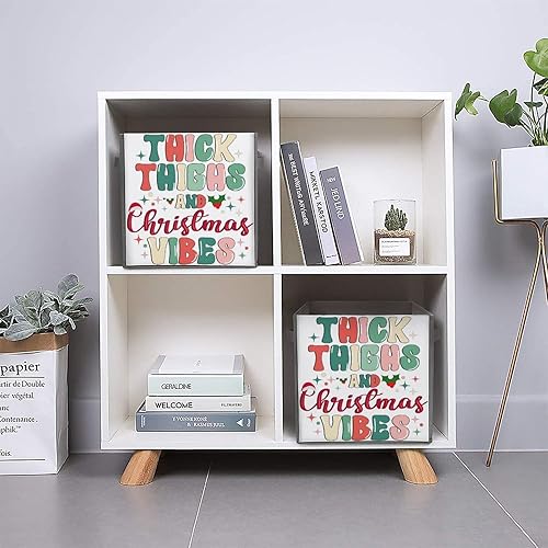 Miniatura 5 de MEIKKO Thick Thighs Christmas Vibes Cube Storage Bins 11 Inch Storage Cubes Foldable Decorative Fabric Storage Baskets for Organizing Home