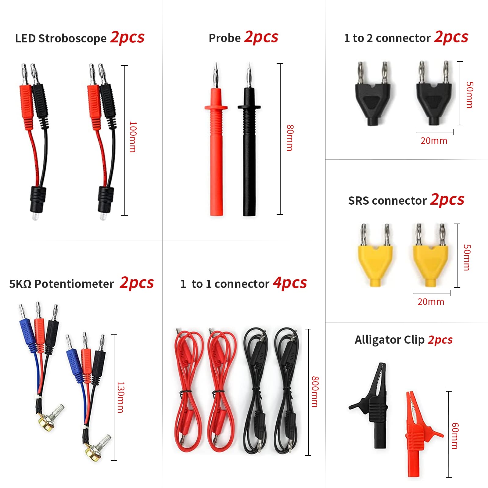 92 Teilig Kabelkoffer Prüfkabel für KFZ Fehlerdiagnose, Test Lead Kit mit Multimeter Sonden, Testkabel Werkzeugkoffer Kabelsatz