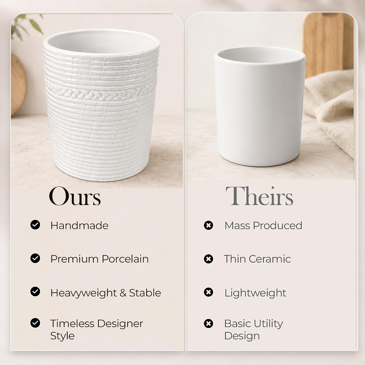 Handcrafted Cooking Utensil Holder, Extra-Large Crock, White