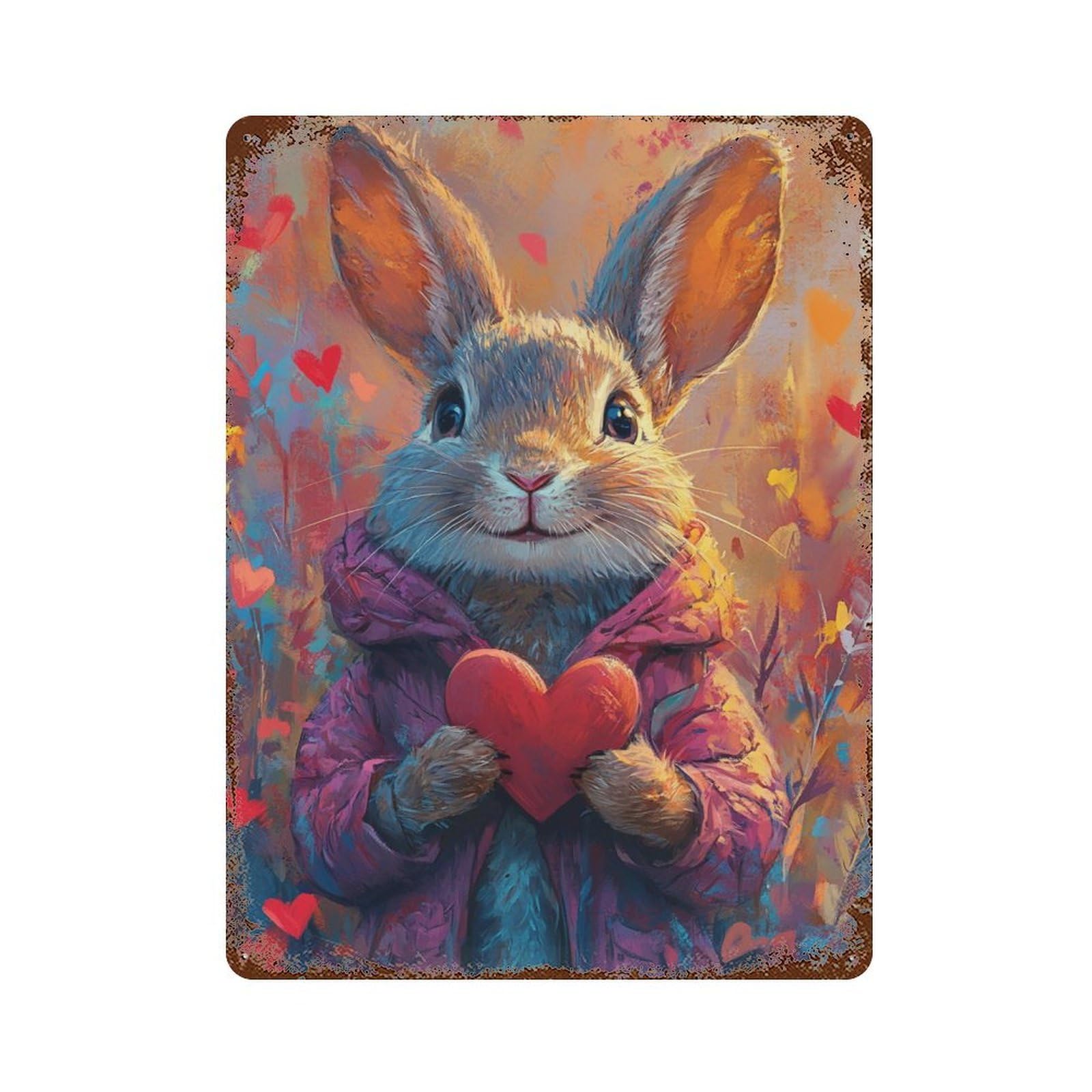 Garage Style Love Bunny with Heart Rustic Tin Plaque 15.7"x11.8", Classic Wall Plaque for Bar And Workshop