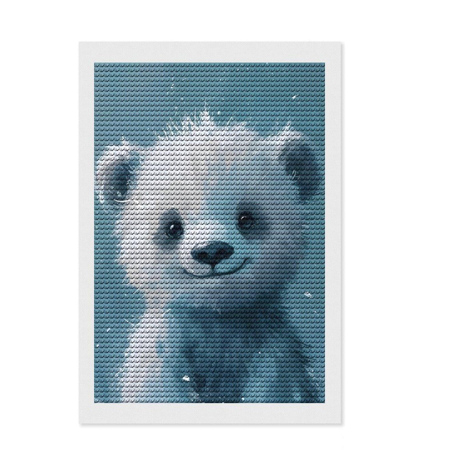 Junmoney Smiling Polar Bear Cub Diamond Art Canvas 8"x12", Easy to Follow Symbols, Easy Handmade Project, Boho Decor, Holiday Gift Idea