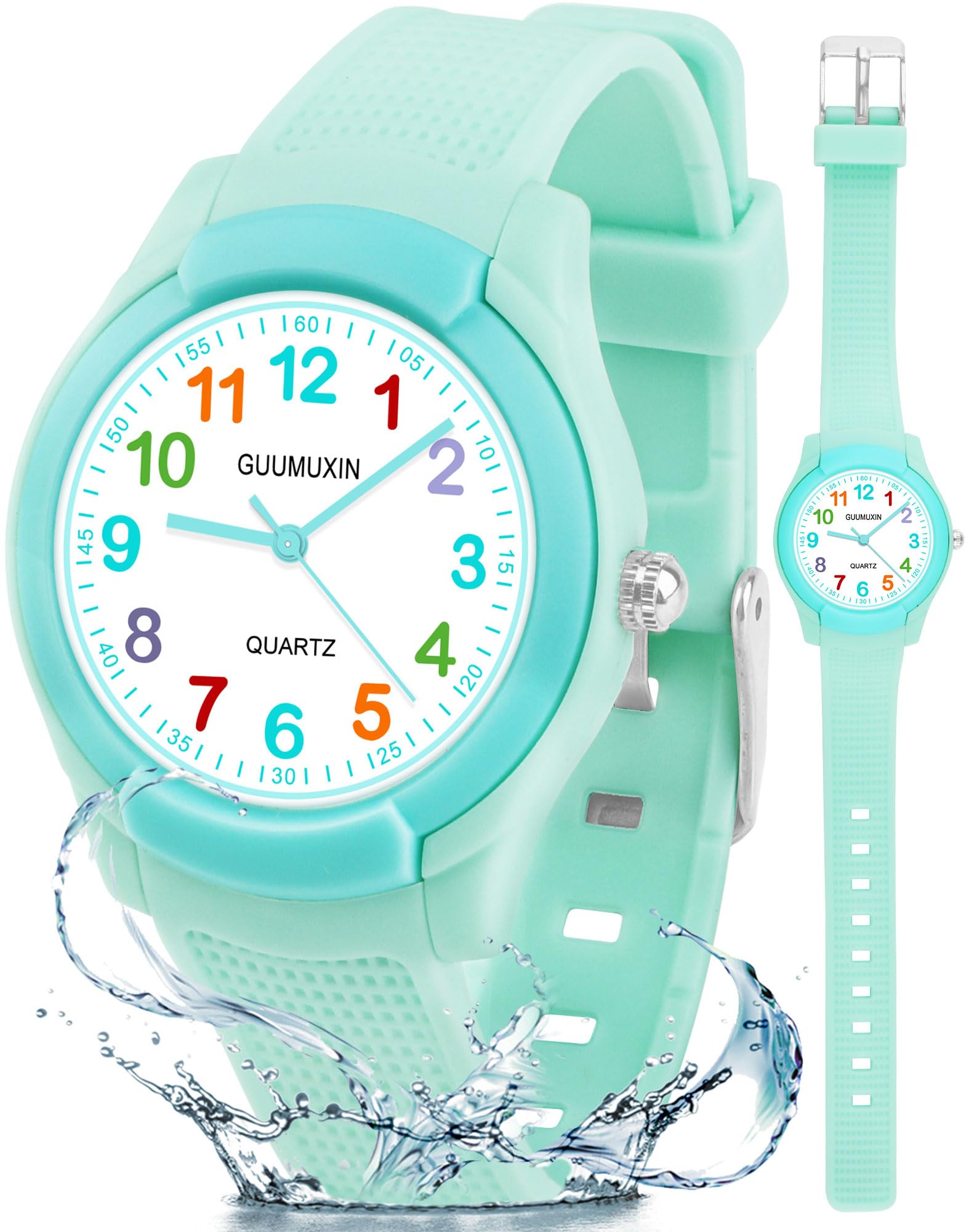 Alienwork Kids Montre Pédagogique Apprendre l'Heure Enfants Garçon Fille Bleu Clair Bracelet en