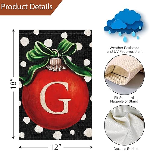 Miniatura 4 de Louise Maelys Bandera de jardín con monograma de bola de Navidad de 12 x 18 pulgadas, arpillera de doble cara, letra inicial de bienvenida pequeña,