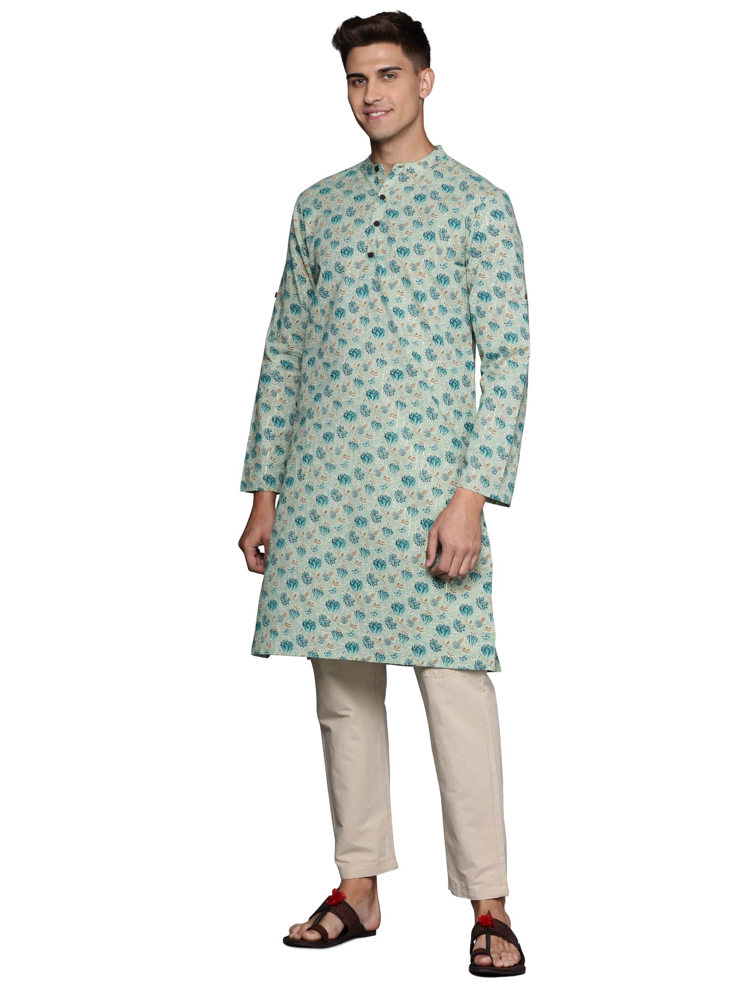 Indo Era Men Cotton Straight Fit Festive Straight Kurta | Casual Kurta in neutral