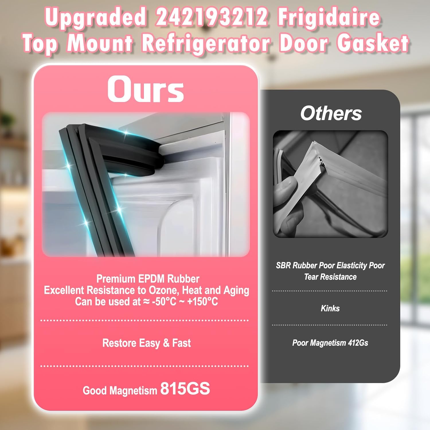 LXun Upgrade 242193212 Refrigerator Door Gasket Compatible with Crosley Frigidaire Freezer Door Seal Part for Kenmore Electrolux Refrigerator Door Part AP5806924 PS9493822 PS9493822 EAP9493822-Black