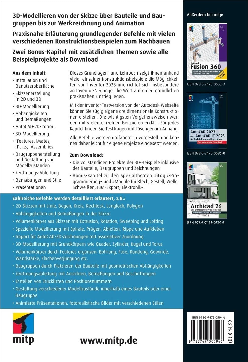 3D-Konstruktionen mit Autodesk Inventor 2023: Der umfassende Praxiseinstieg. Inkl. Übungsbeispielen und Aufgaben mit Lösungen (mitp Professional)
