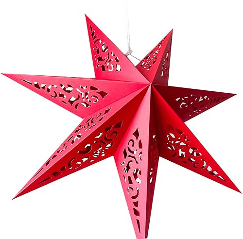 Miniatura 8 de Farol de estrella de papel hueco para colgar pantalla de estrella para Halloween, Navidad, celebración de fiestas (A, rojo)