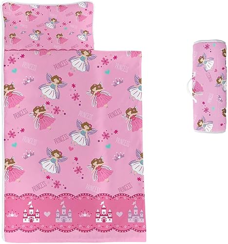 Axolotl Tapete para siesta de princesa rosa con almohada extraíble y funda de edredón ligera, juegos de ropa de cama para niños y niñas, preescolar,