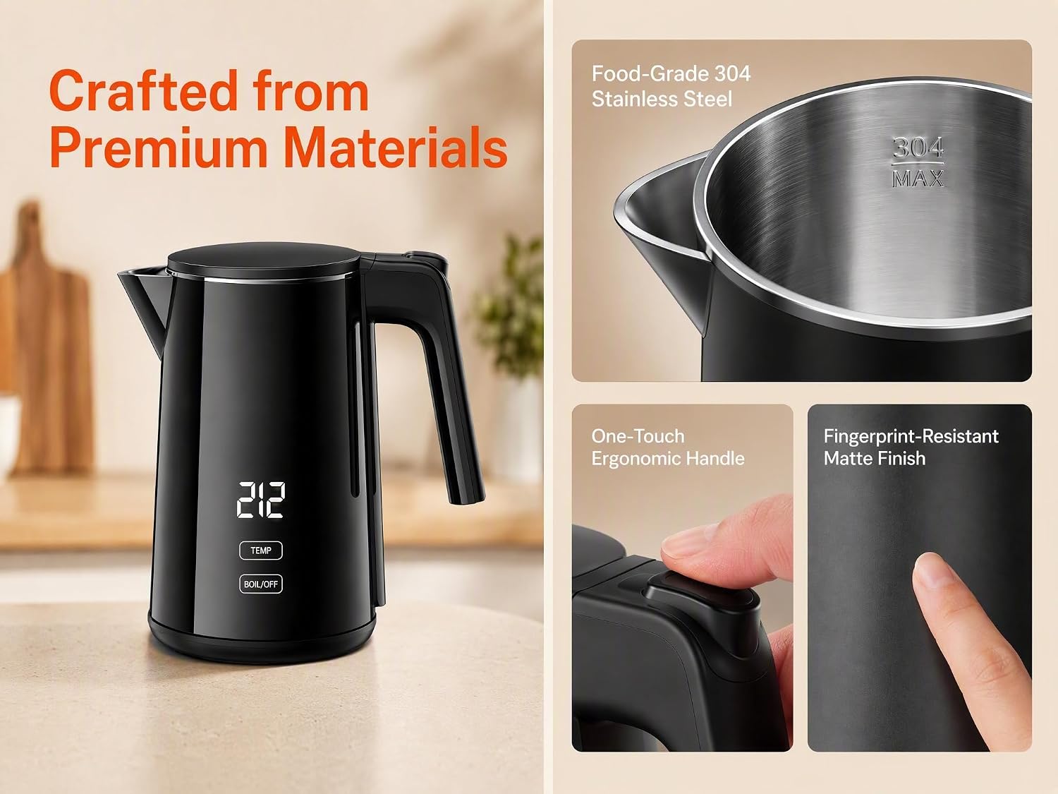 Electric Kettle 1L, 7 Presets & 4H Keep‑Warm