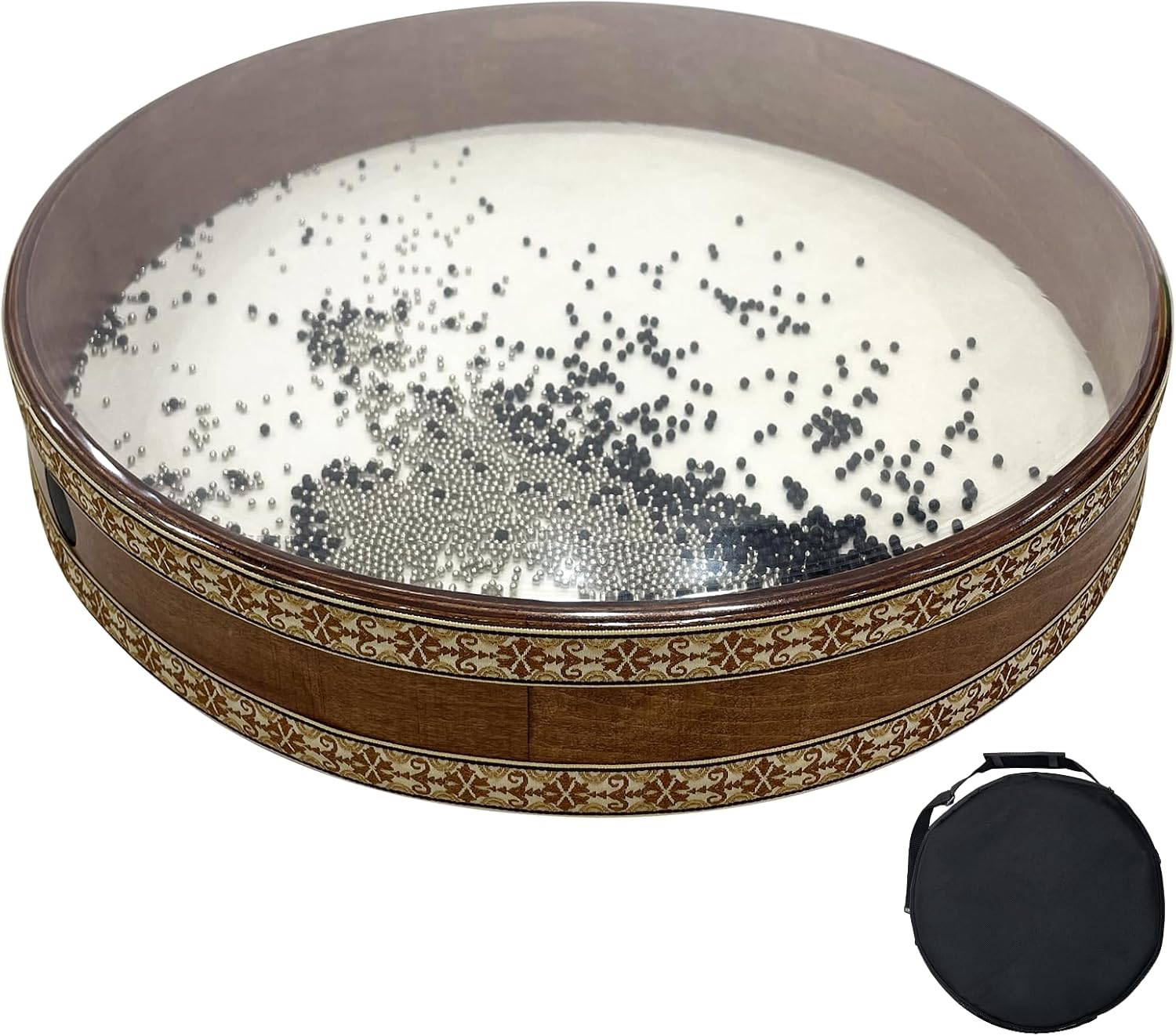 Ocean Drum, 18’’ Wave Drum Simulates Ocean Wave Sounds, Relaxation Sound Healing Instrument Ideal For Yoga Meditation, Goatskin & Transparent Polyester Drumhead