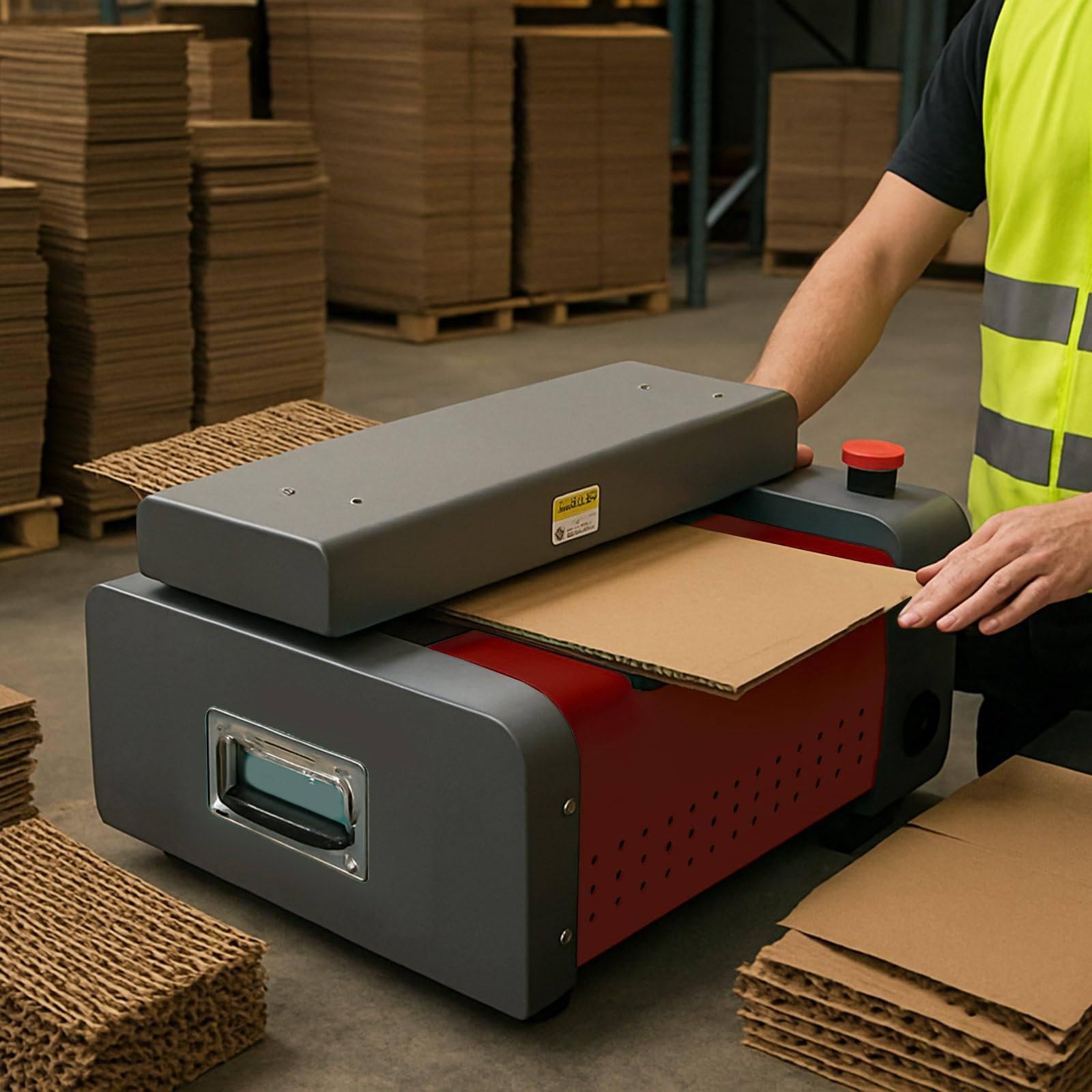 Trituratore di Cartone a Taglio Largo, Macchina per impieghi gravosi da 350 mm e 5 m/min per imballaggio e riempimento di spazi Vuoti, Ideale per spedizioni e Commercio elettronico Red