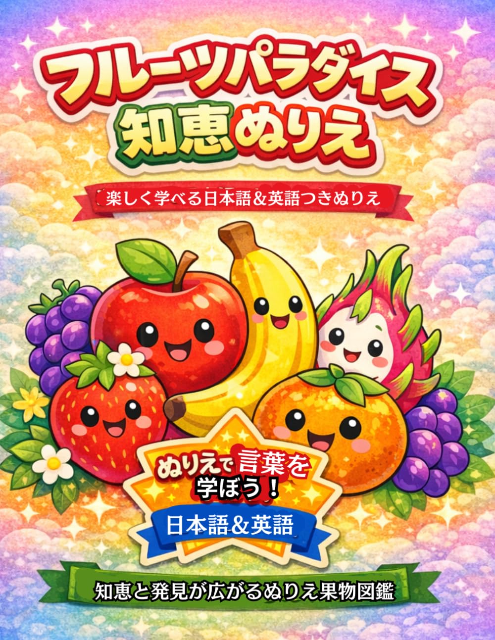 フルーツパラダイス知恵ぬりえ: かわいい果物で楽しくぬれる！ ぬりながら日本語と英語が学べる知育ぬりえ (楽しく学べる知育ぬりえ)