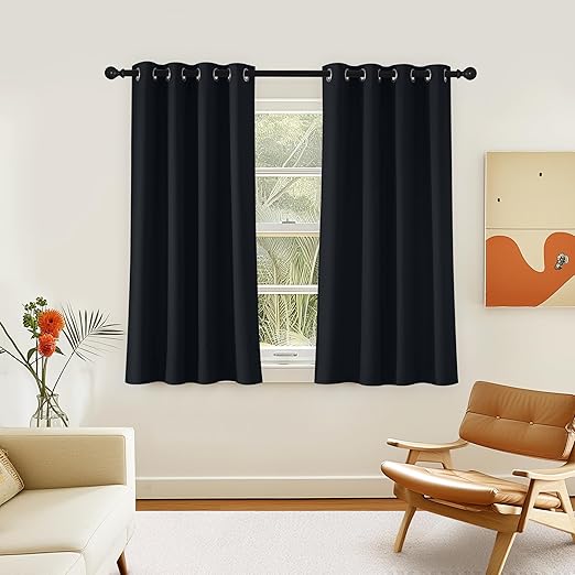 NICETOWN Black Out Curtain for Kitchen Over Sink, Grommet Thermal Curtain Window Treatment Solid Light Blocking Soundproof Drape for Bedroom/Night Shift, 1 Panel, W46 x L54