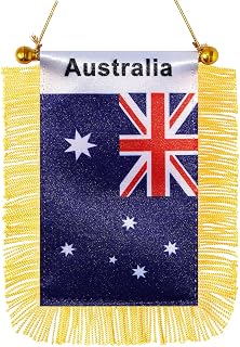 Australia Hanging Flag Mini Small Australian Car Window Flags Banners Rearview Mirror Décor Australia Flags with Suction Cup Golden Fringed Double Sided 3 X 5 Inch