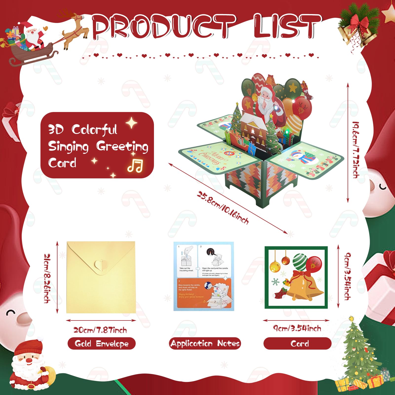 Carte De Noël 3D Pop-up Avec Lumière Et Musique - Avec Enveloppe Et Carte Vierge - Cadeau Festif Créatif - 7