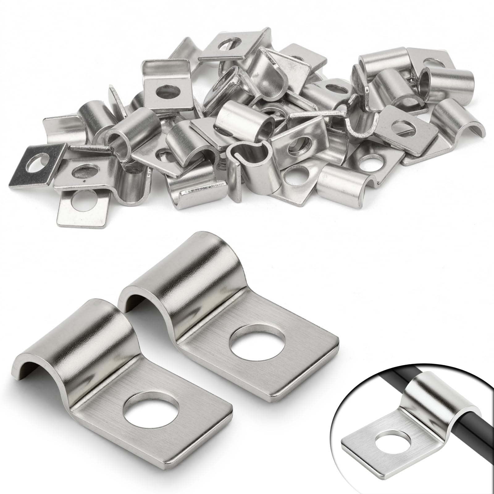 30 Piezas Abrazaderas para Tubo 4mm Soportes para Tubo de Un Solo Agujero en Acero Inoxidable V2A Soportes en U Abrazadera Sujetadores para Cables Ø 4-5mm Fijación de Tuberías de Agua — view 12