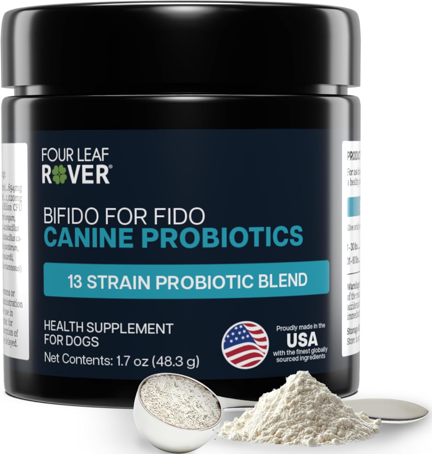Four Leaf Rover Bifido for Fido - Dog Probiotics for Digestive Health and Gut Health and Immune Balance - 50 Billion CFU - Veterinarian Formulated - 30 Day Large Dog Supply