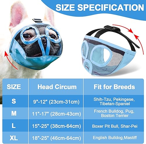 Miniatura 35 de Bozal para perro de hocico corto - Bozal ajustable transpirable de redecilla para bulldog para morder, masticar, lamer, entrenamiento, aseo de perro