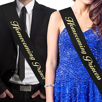 RibbonsNow Homecoming Prince and Homecoming Princess Sash Set Black Made in The USA
