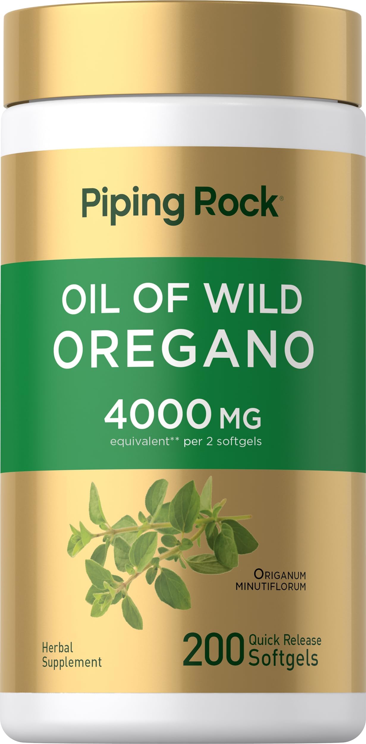 Piping Rock Oregano Oil Softgel Capsules | 200 Pills | Herbal Extract Supplement | Wild Harvested | Non-GMO, Gluten Free