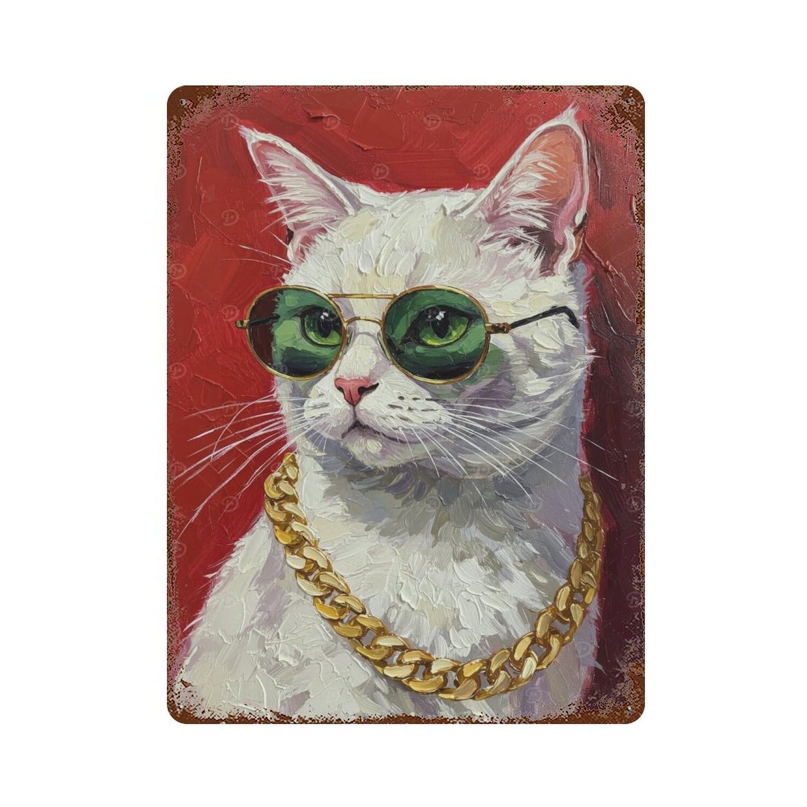 Cool Cat with Sunglasses And Chain Retro Metal Sign 15.7"x11.8", for Pub, Kitchen And Man Cave Decor, Retro Wall Decor
