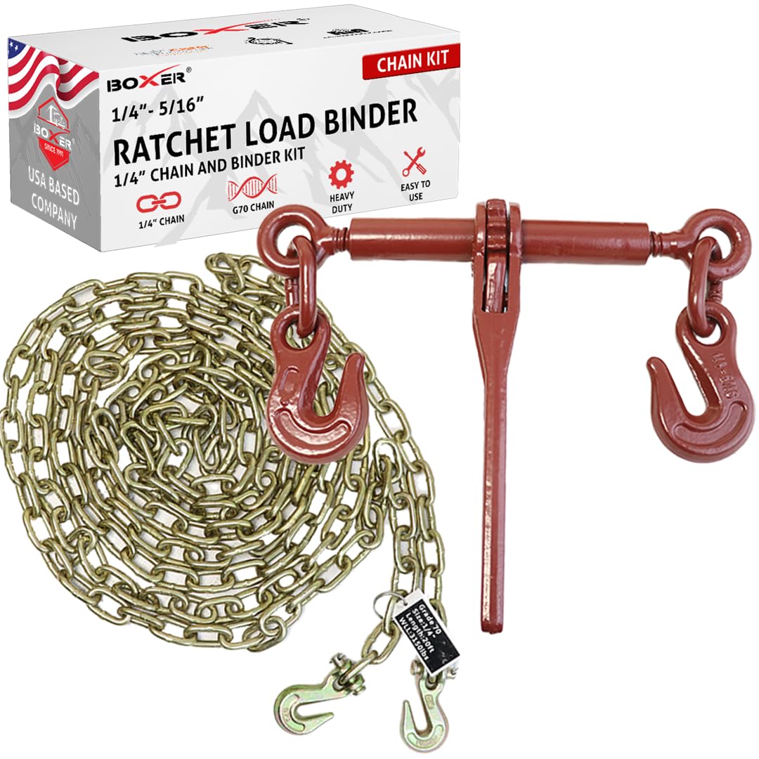 Boxer Package Set ¼” Load Binder and G70 Transport Chain ¼” x 20ft for Flat Bed Trucks, Trailers, Chain tie Down System