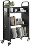 VEVOR Rolling Library Book Cart, 330 lbs Capacity, 30.3 x 15 x 48.0-Inch Library Cart, Single Sided V-Shaped Shelves with 3-Inch Lockable Wheels, Book Truck for Home Shelves Office and School, Black