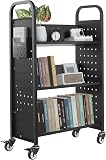 VEVOR Bücherwagen, 150 kg Tragkraft, Bibliothekswagen, 77 x 38 x 122 cm, einseitiges V-förmiges Bücherregal mit Doppelbremsrollen, Schwarz