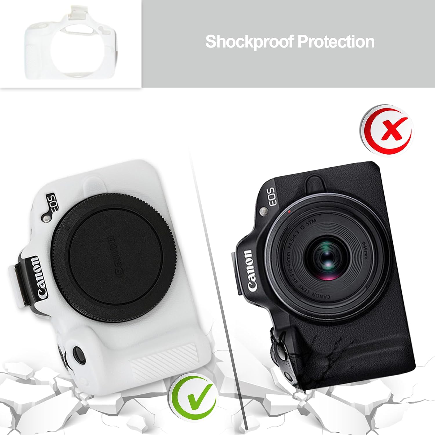 VOVMOEYA Compatible with Canon EOS R50 Camera Case Accessories kit[with 2 LCD Tempered Films],EOS R50 Silicone Protective Case Digital Camera case Enhanced Grip Sensation Lightweight 9H 0.25mm-White