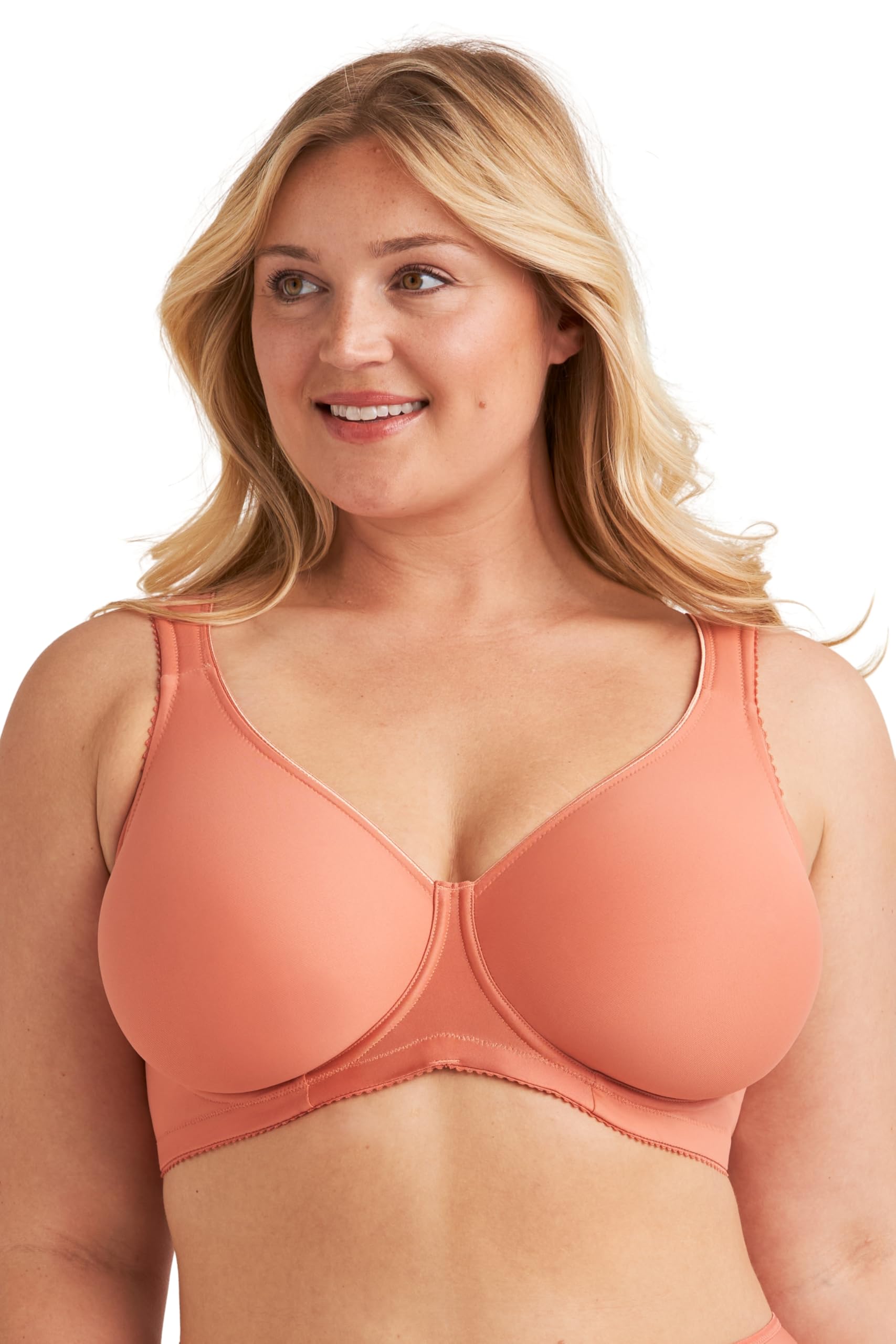 Miss Mary of Sweden Cooling T-Shirt Bra for Women — Underwired Bra for Hot Flushes, Moisture Wicking Full Coverage, Padded Adjustable Straps, Plus Size Peach