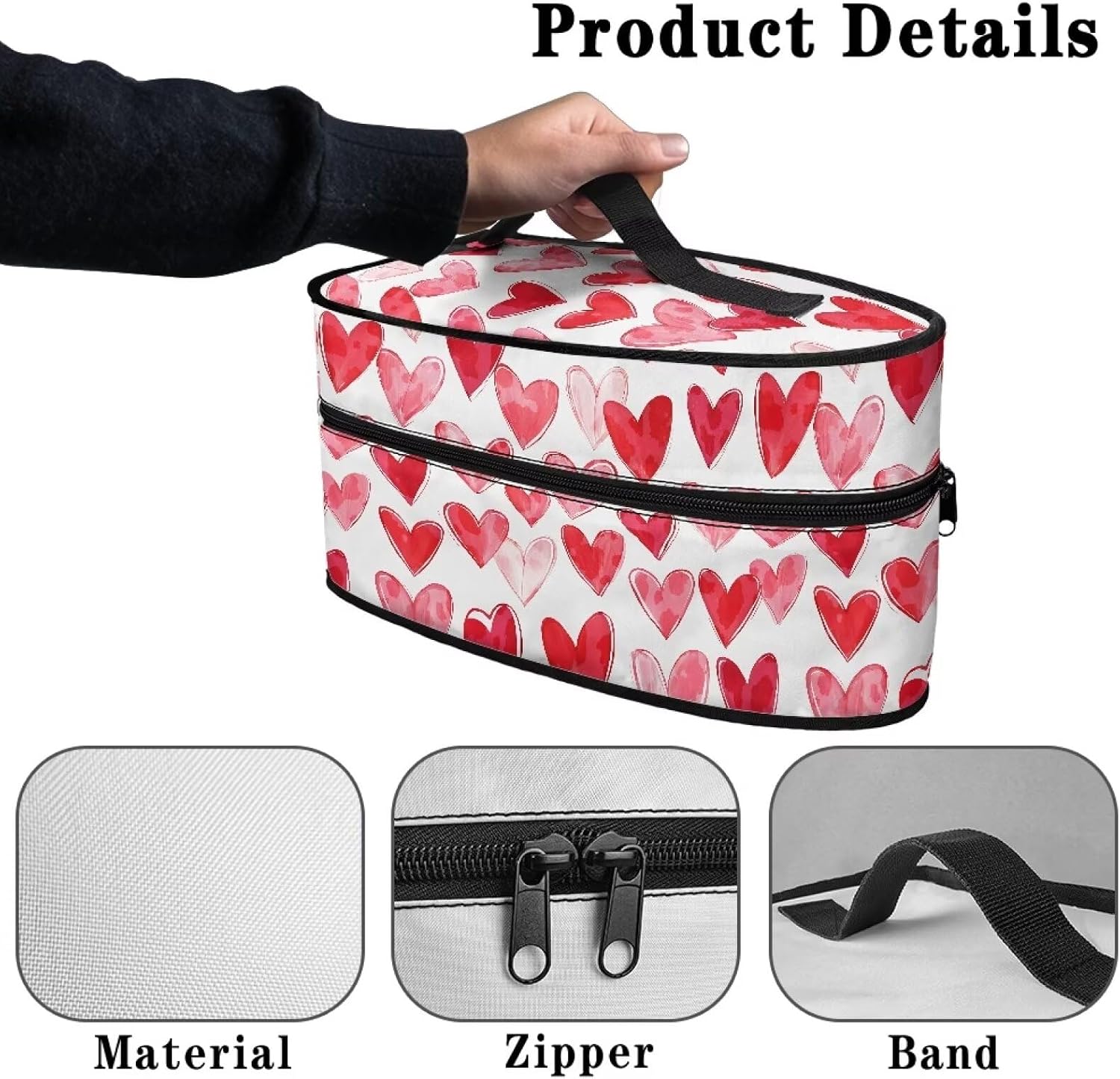Valentine's Day Multicolor Heart Print Steam Iron Bag Iron Storage Holder with Zipper Lightweight Travel Steamer Bag Garment Steamer Case for Travel Iron Accessories， Case Only