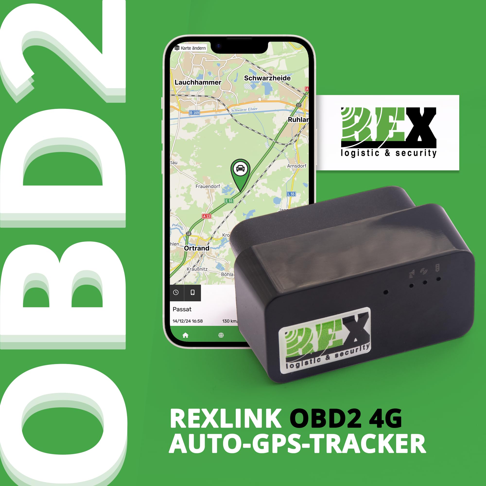 REX Link OBD2 GPS Tracker Auto 4G - Localizzatore GPS OBD2 con scheda SIM, localizzazione in tempo reale tramite app (Android e iOS), dispositivo di localizzazione del veicolo per veicoli con