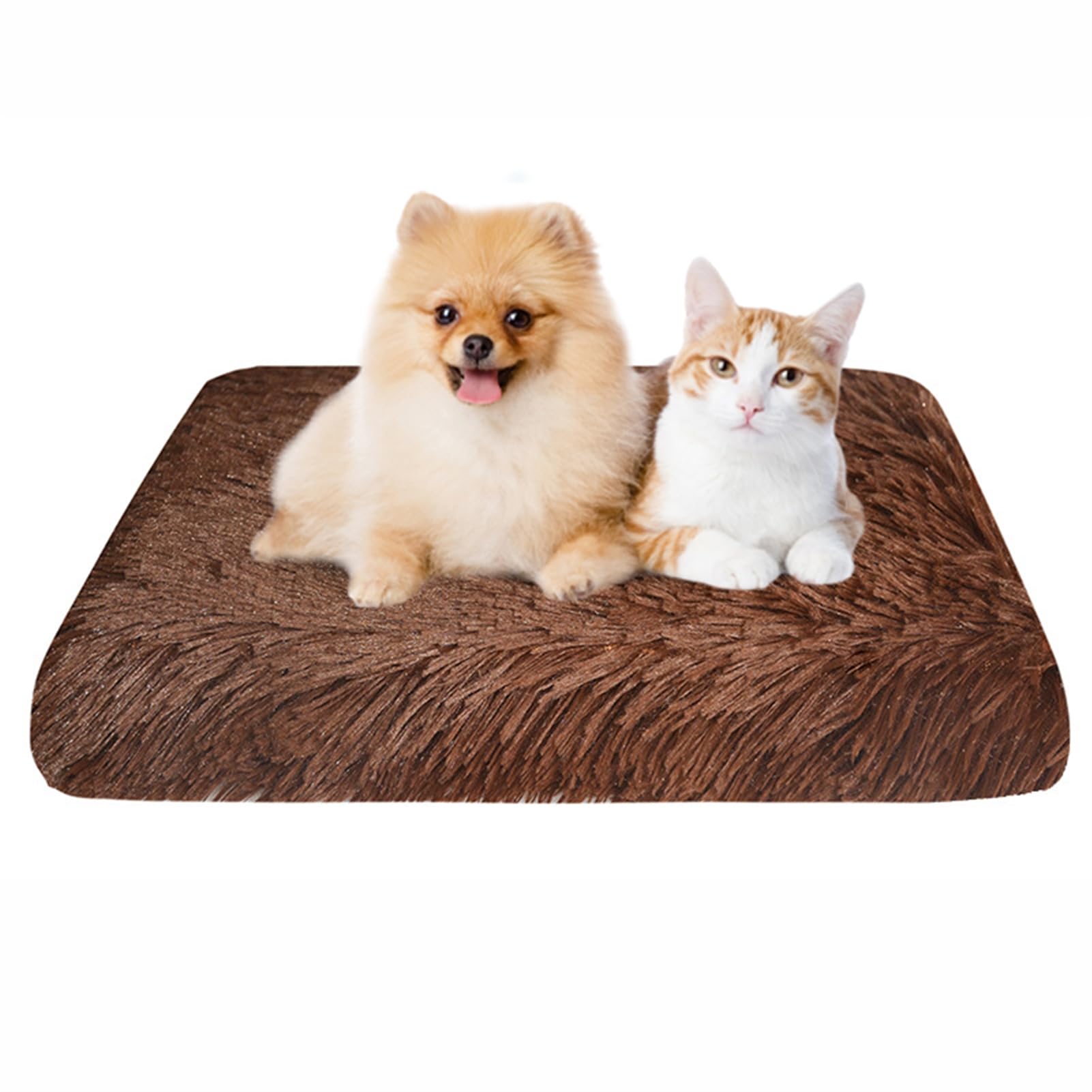 BESTORI Dog Bed Soft Plush Waterproof Lining Dog Crate Pad Mat with Removable Washable Cover Fluffy Anti-Slip Pet Mats for Sleeping Playing, Brown 02, 40 x 30 x 5 cm