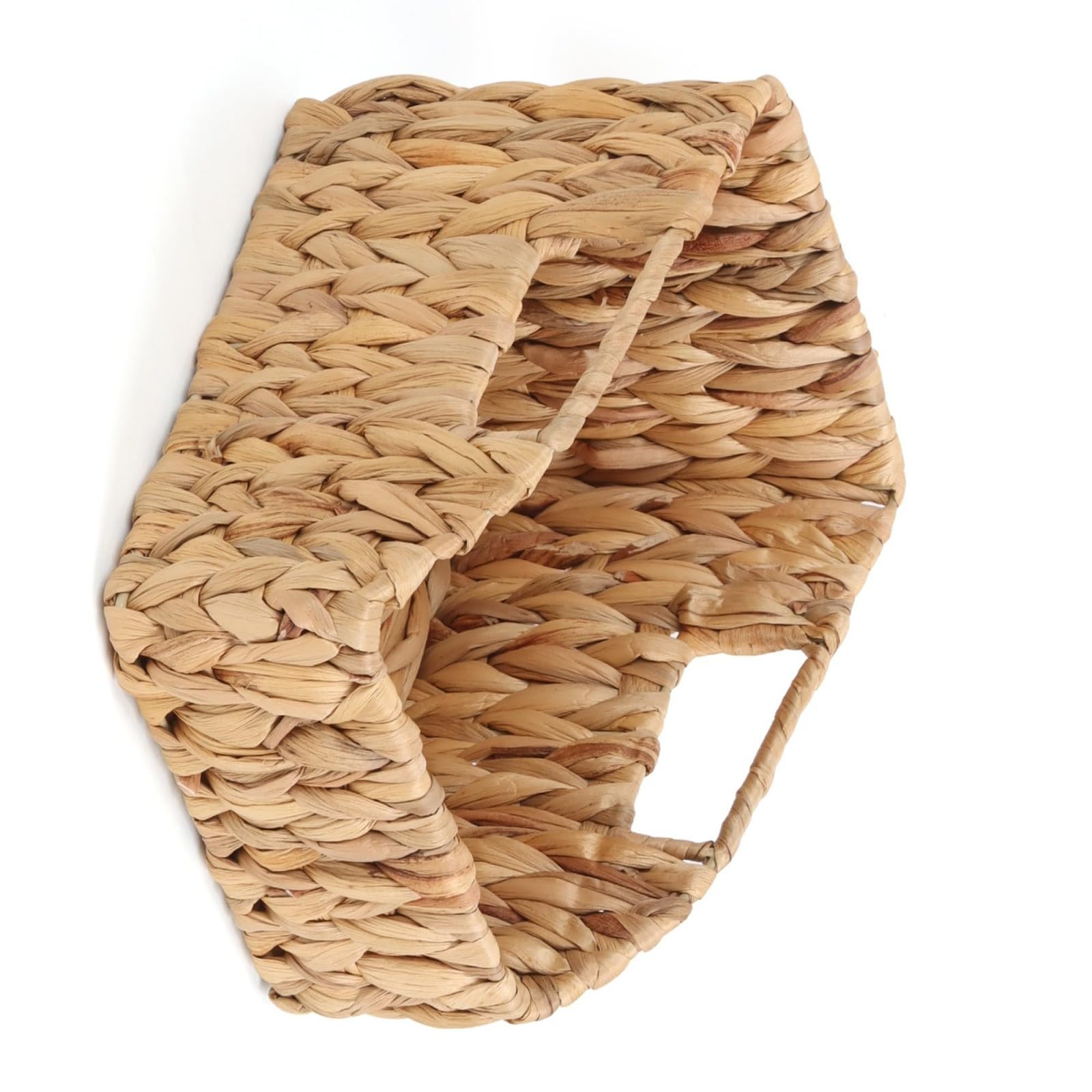 Sturdy Water Hyacinth Storage Bin with Wooden Handle Multipurpose Organiser for Natural Interlaced Storage Basket