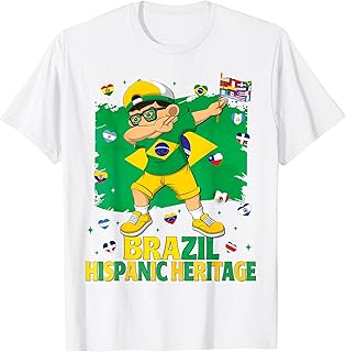 Brazilian Hispanic Heritage Month Brazil Flag Dabbing Boys T-Shirt