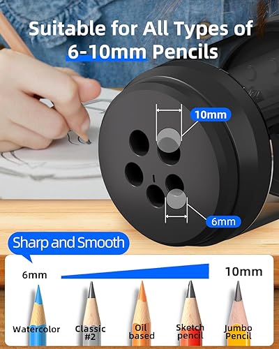 Miniatura 2 de ZMOL Sacapuntas, sacapuntas eléctrico de lápiz de color, parada automática, ajuste de 5 velocidades, afilado rápido en 3 segundos. Sacapuntas