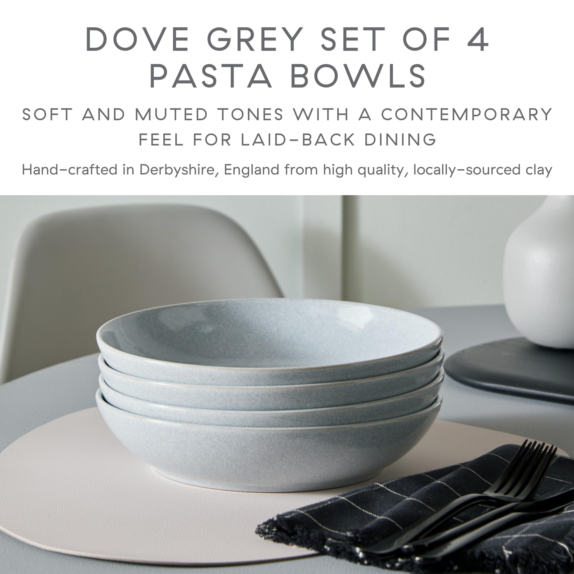 Denby - Dove Grey Set of 4 Pasta Bowls - 1050ml Capacity
