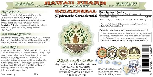 Miniatura 2 de Goldenseal Extracto líquido sin alcohol, sello de oro orgánico (Hydrastis Canadensis) glicerita de hojas secas 4 onzas