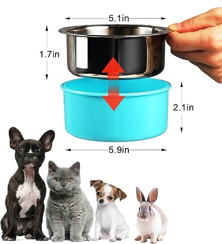 Miniatura 6 de HERCOCCI Cuenco para jaula para perros, jaula extraíble de acero inoxidable para perrera para mascotas, cuencos colgantes para alimentos y