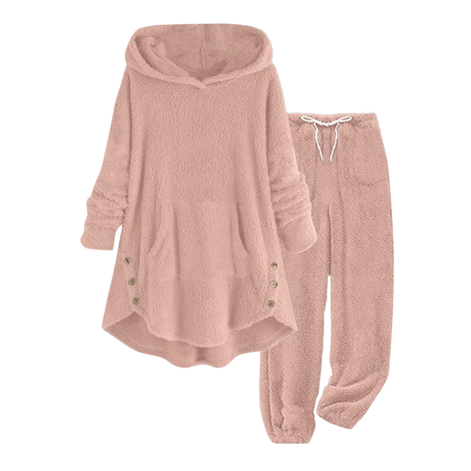 Damen-Trainingsanzug-Set aus Fleece mit Kapuze, warm, für den Winter, langärmlig, Hose, Outfit, lässige Loungewear, gemütlicher zweiteiliger Anzug