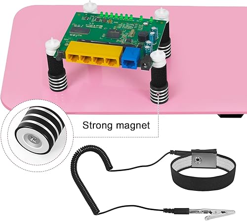 Miniatura 9 de Manos magnéticas que ayudan a soldar tercera mano, soporte para placa de circuito PCB con lámpara de aumento LED 5X y 10X, placa base extra grande y