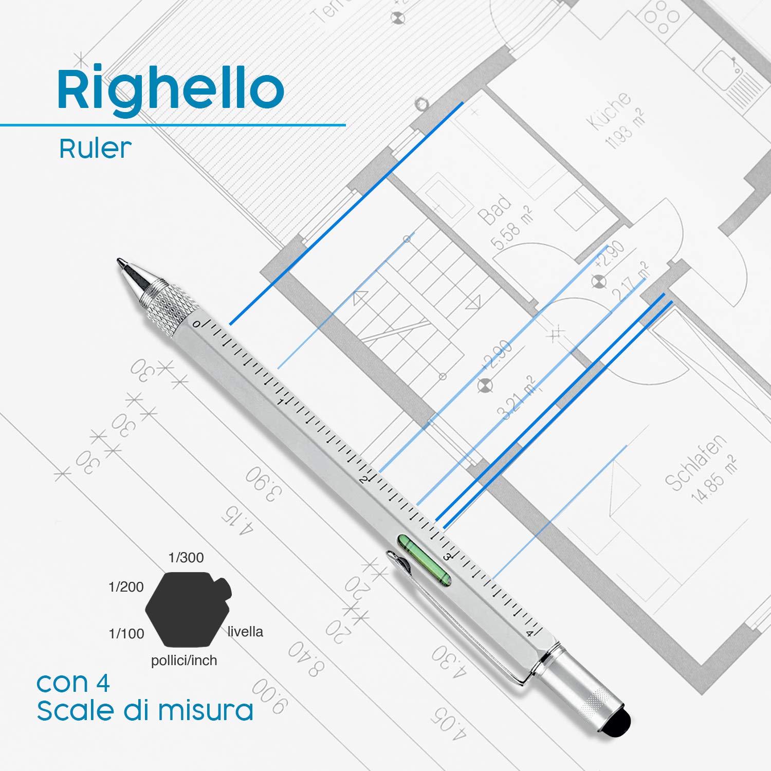 Smart Pen 9-in-1 Multitool – Mit Schraubendreher, Wasserwaage, Lineal & Touch-Stift, Geschenk Für Männer