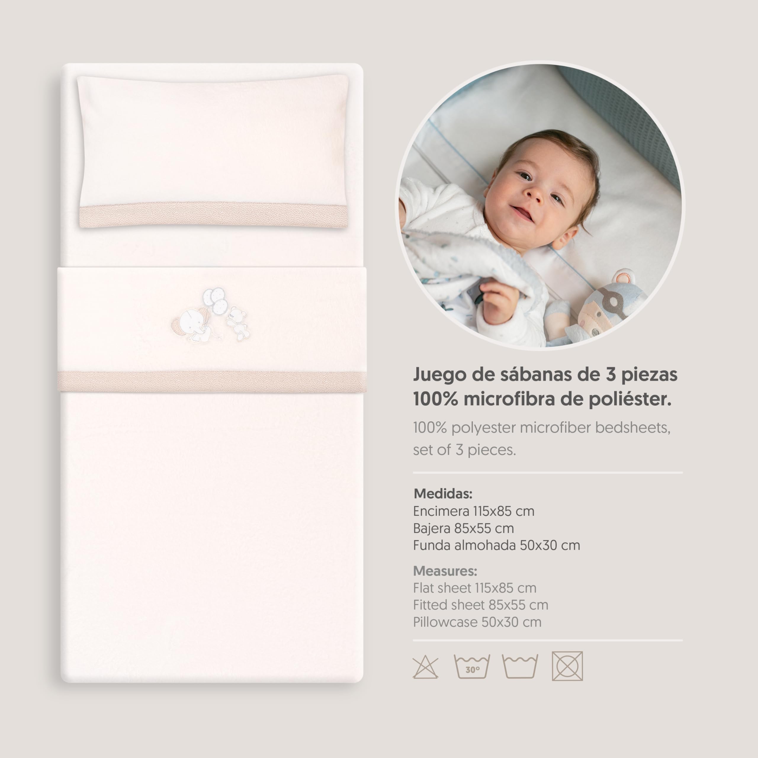 Interbaby - Zestaw pościeli do mini łóżeczka 50 x 80 cm, niemowlęce - zimowe prześcieradła z koralowca - wzór słonia balonowego serca - zawiera prześcieradło z gumką, prześcieradło wierzchnie +