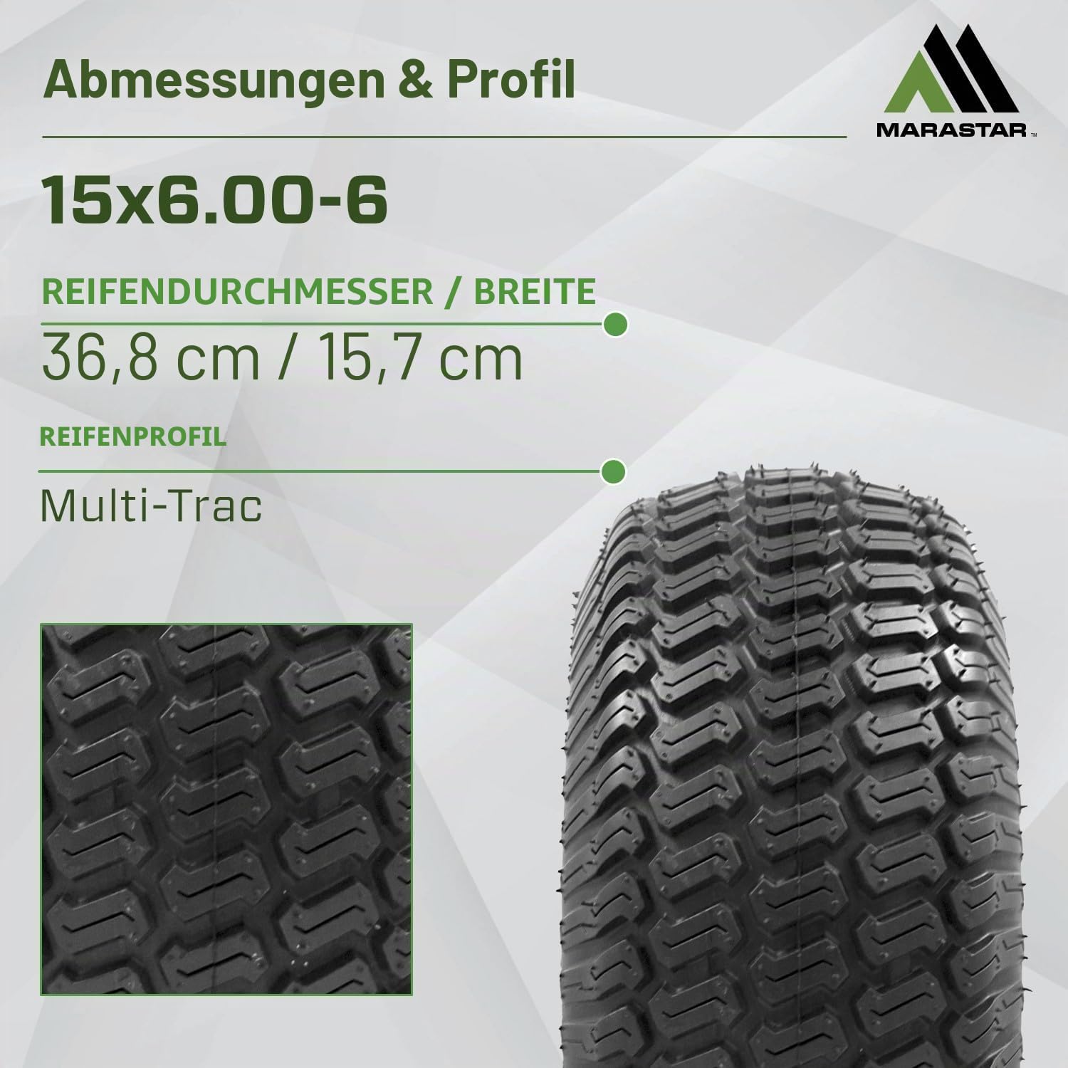 MARASTAR 21426 15x6.00-6 Reifen und Radmontage, Ersatz-Rasenmäher, Vorderreifen, kompatibel mit John Deere Rasenmäher der Serie 100 und 300