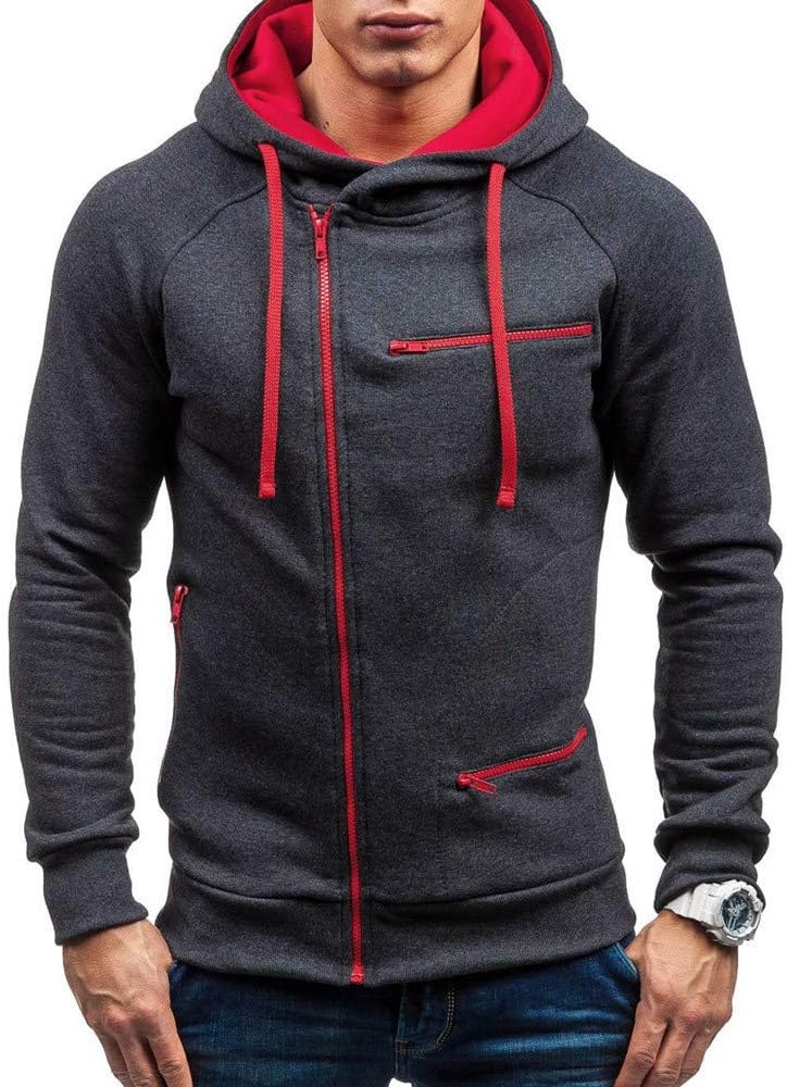 HOOUDO Men Hoodies,Autumn Winter Sales Casual Basic Regular Fit Zip up Sports Long Sleeve Pullover Hooded Jumper Hoody Sweatshirt with Pocket