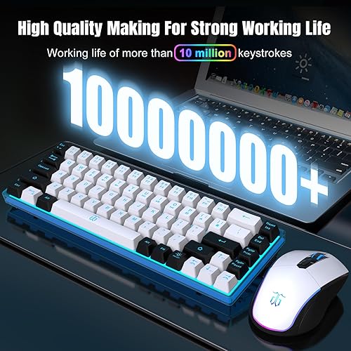Miniatura 4 de Snpurdiri Combo de teclado y mouse inalámbricos 60% para juegos, batería recargable de 2000 mAh con retroiluminación azul hielo, mini teclado